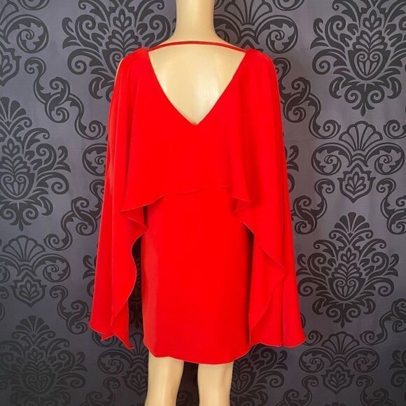 NWT Belle Badgley Mischka Women's Red Weasy Caped Mini Dress Size 0 - Picture 6 of 11